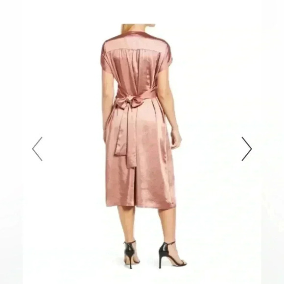 AnneKlein V neck satin midi dress in Rose - Picture 3 of 6